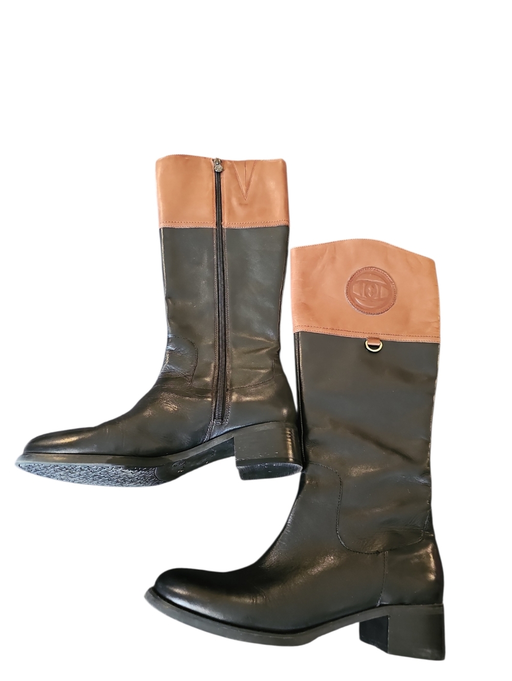 Eitienne Aigner Chastity Two Tone Leather Riding Boots Brown Black Sz 9 - Picture 4 of 8